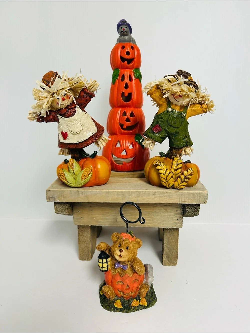 Autumn Halloween Set of 4 Distinct Decorative Tabletop Colorful Fall Figurines